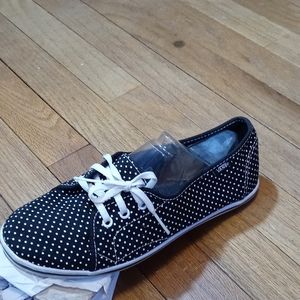 VANS CANVAS LOW TOP SHOES WOMENS 9 M BLACK WHITE MICRO DOT SNEAKERS